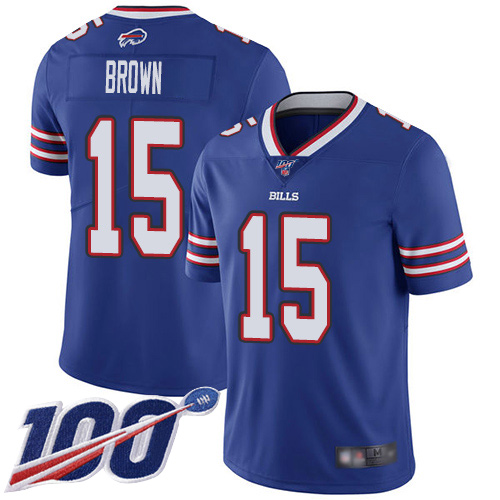 Men Buffalo Bills #15 John Brown Royal Blue Team Color Vapor Untouchable Limited Player 100th Season NFL Jersey